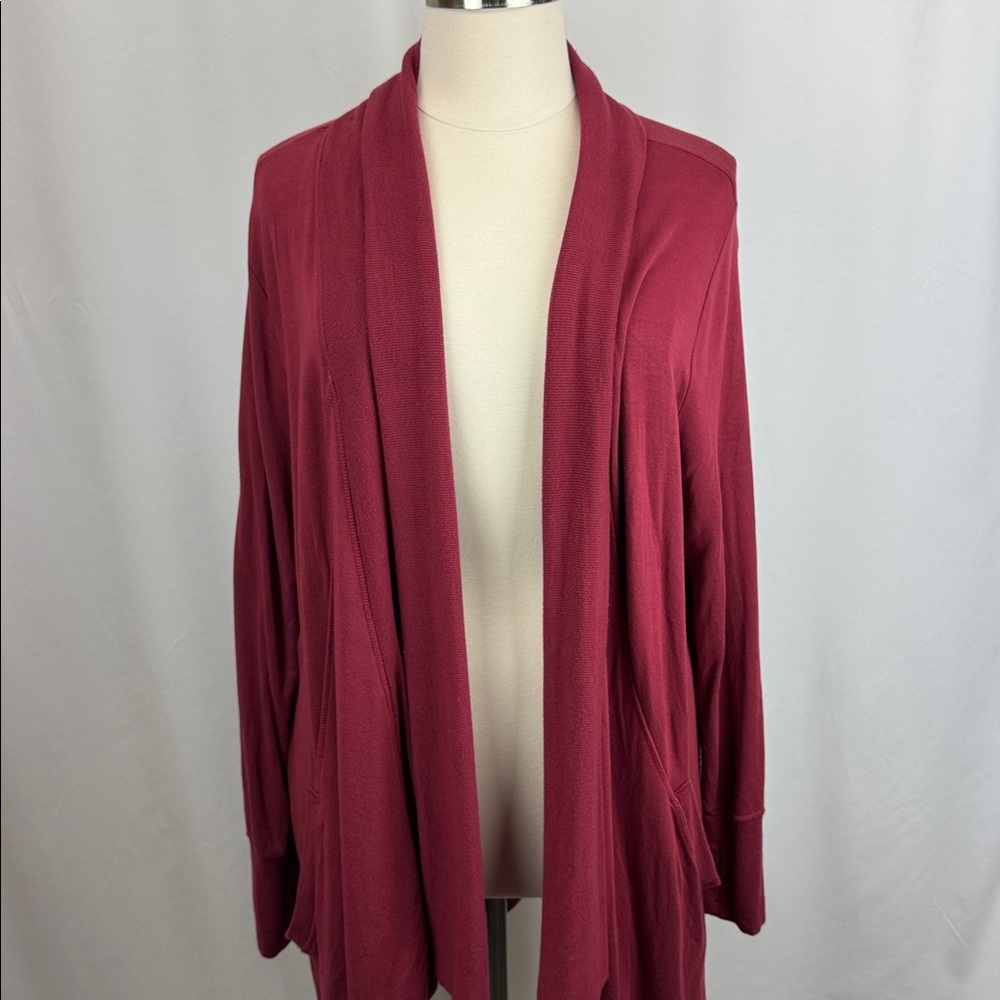 Athleta Pranayama open front cardigan wrap red blue cream 3X 2X